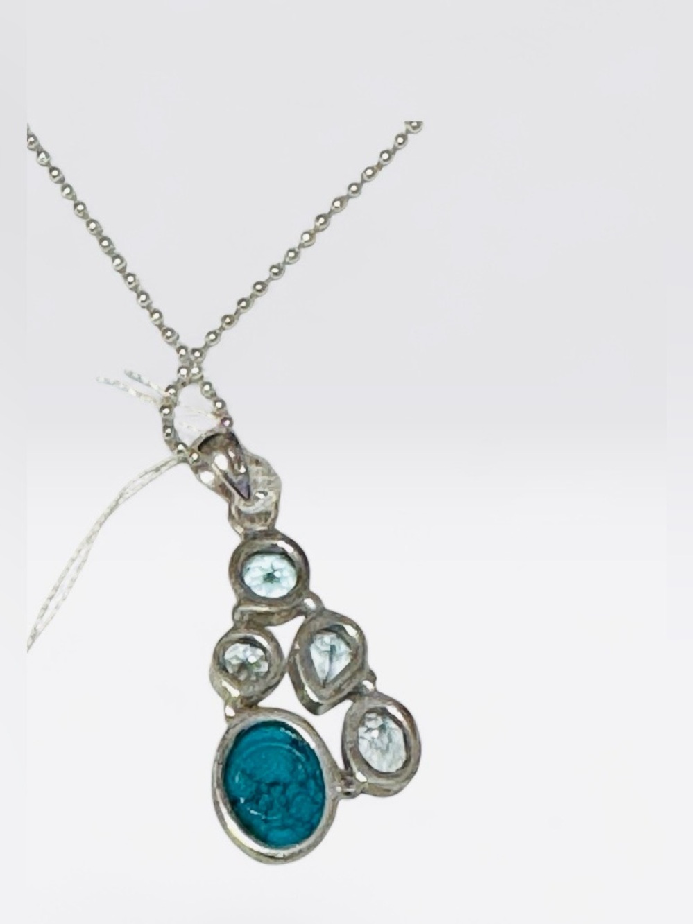 Sterling Silver Turquoise Drop Pendant Necklace - Blue - Picture 3 of 6